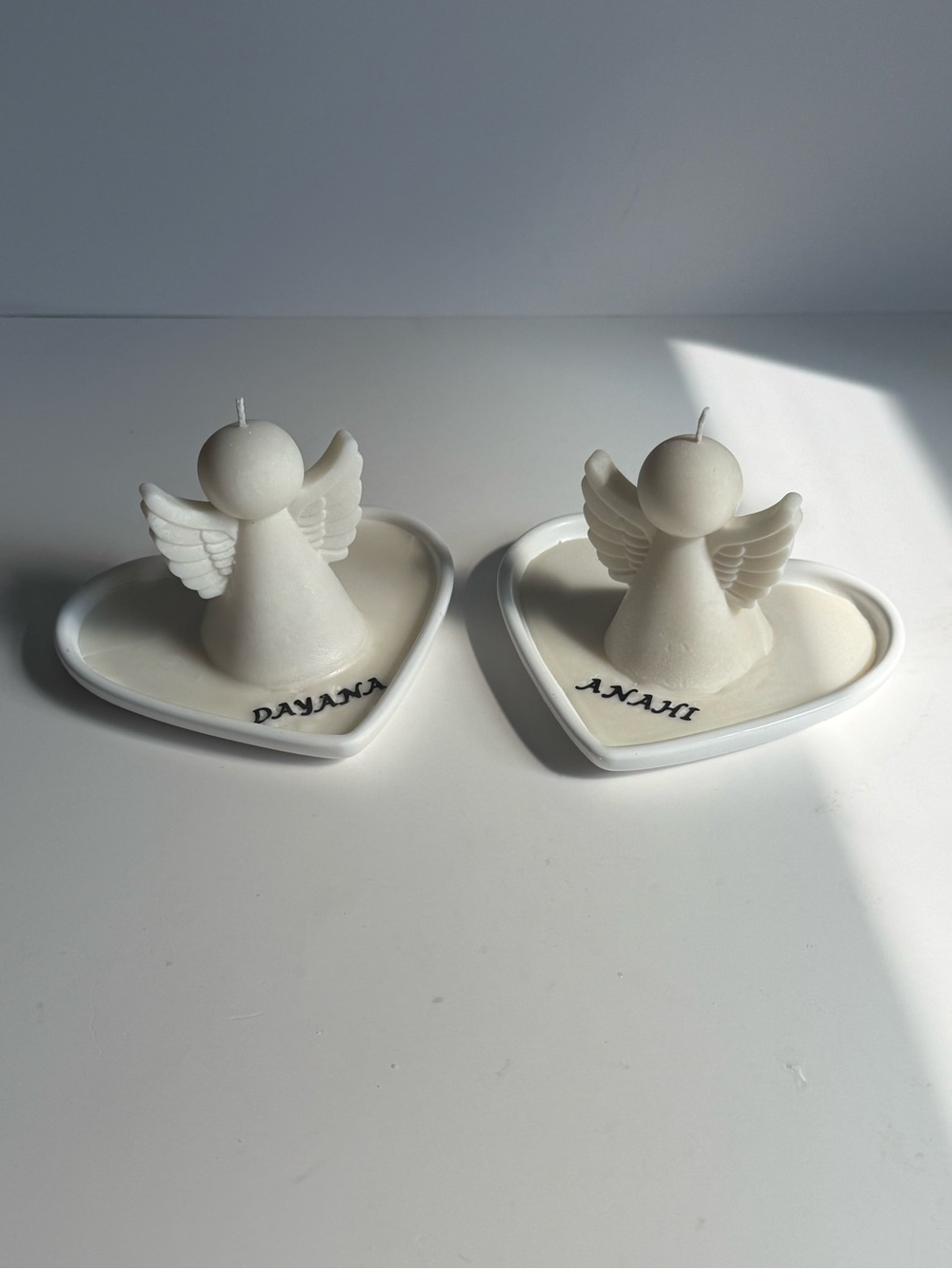 Angel Heart Ceramic Candle Holders with Angel Candles - White